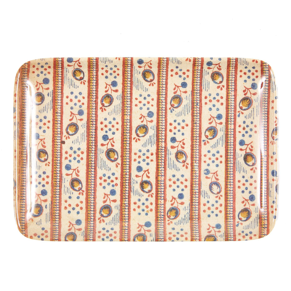Decorative tray with striped pattern on a white background