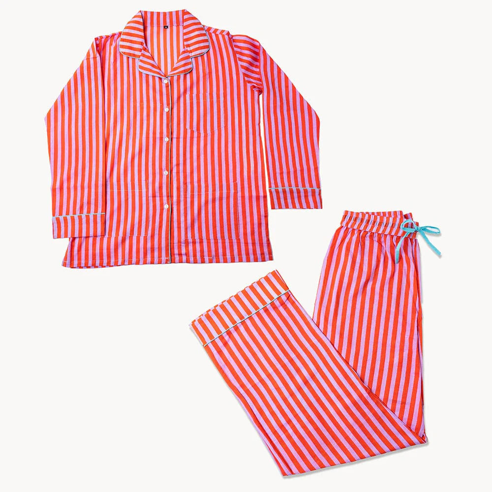 Striped Pajama Set - Lavender and Poppy
