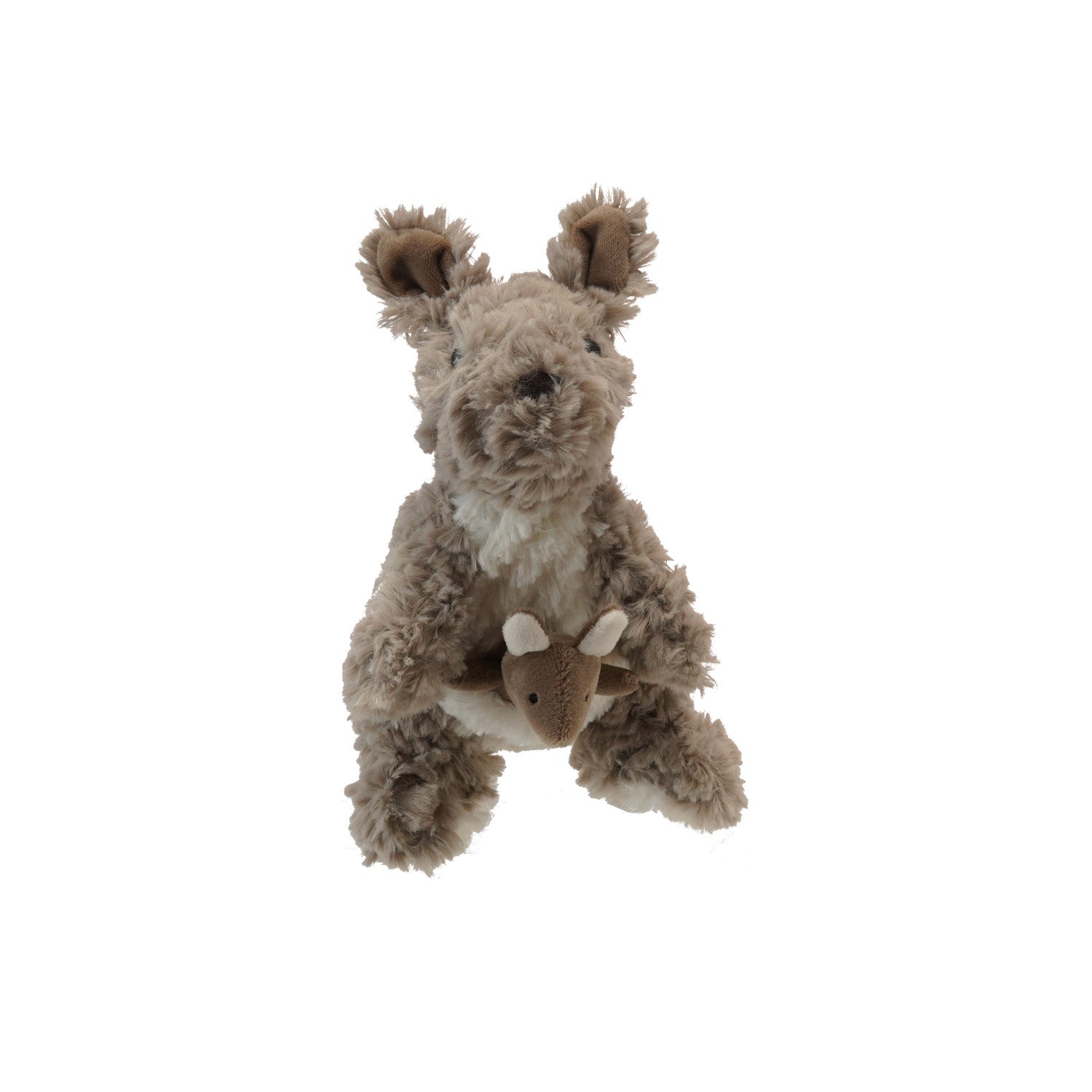 Plush Kangaroo w/ Joey in Pouch, Grey & White