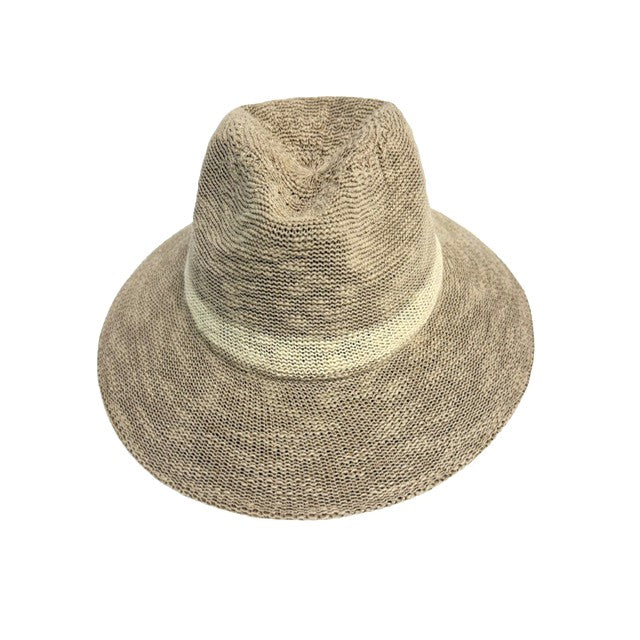 Hailey Fedora - Cotton Blend Hat - Natural with Woven Stripe