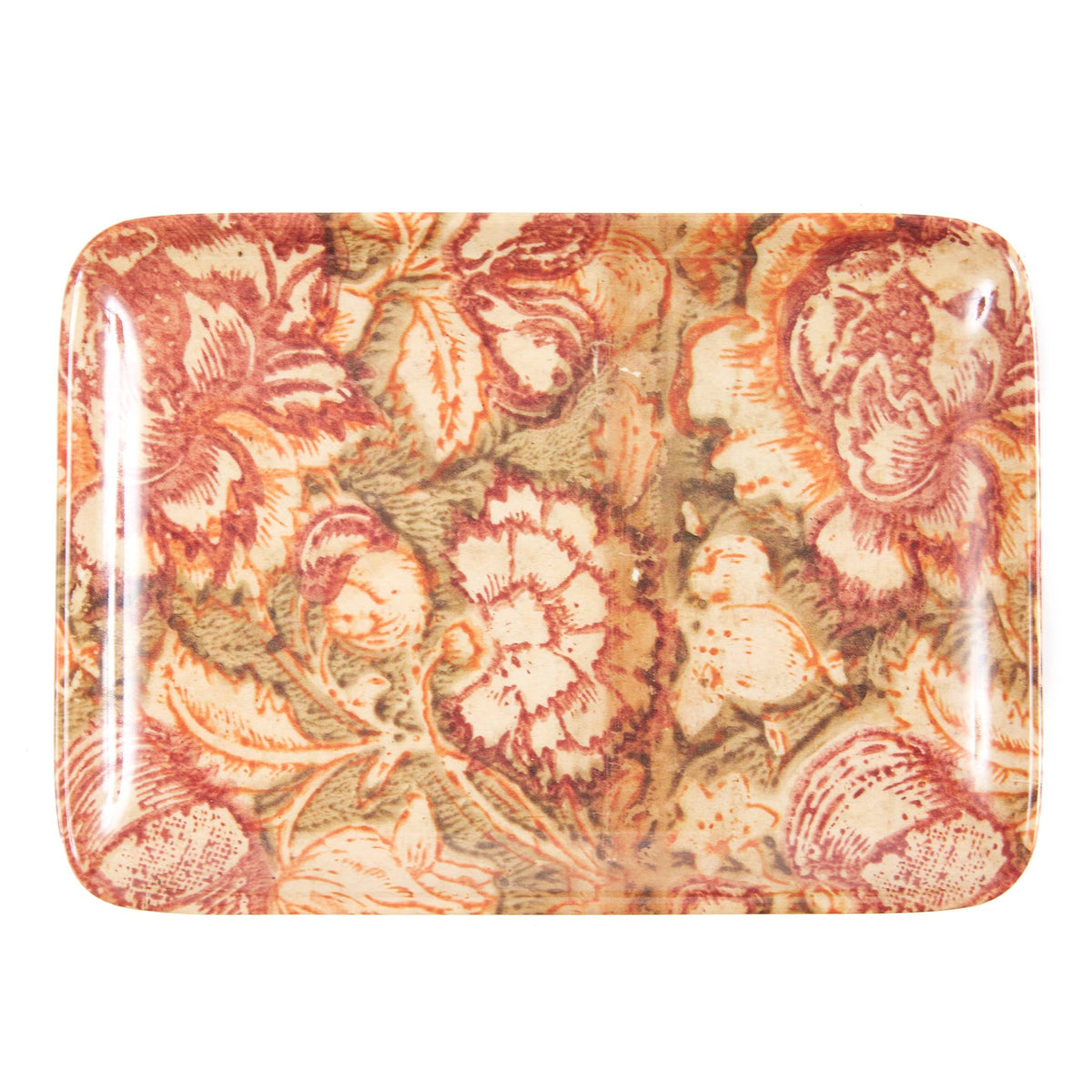 Rectangular tray with floral pattern on a white background