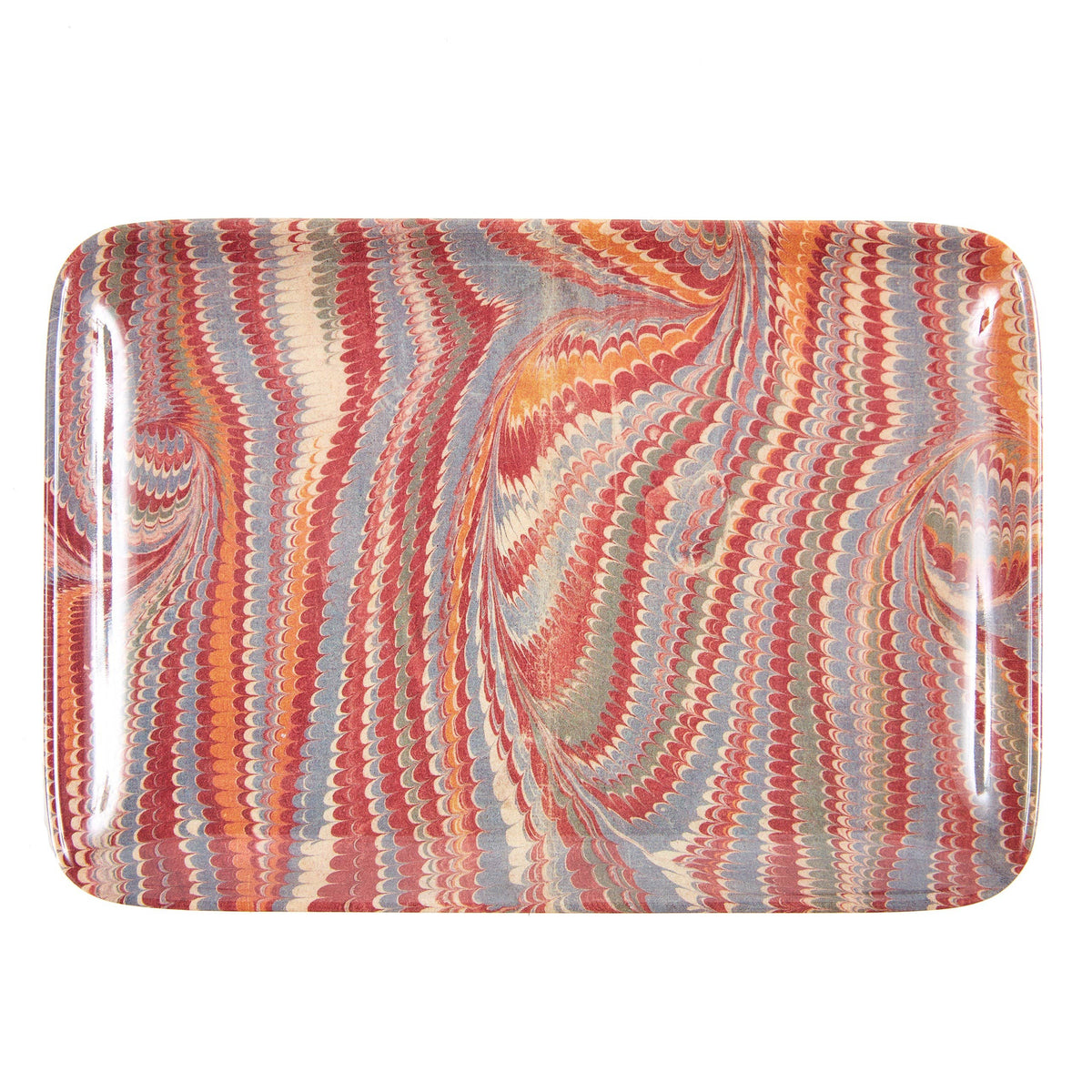 Rectangular tray with multicolored wavy pattern on a white background