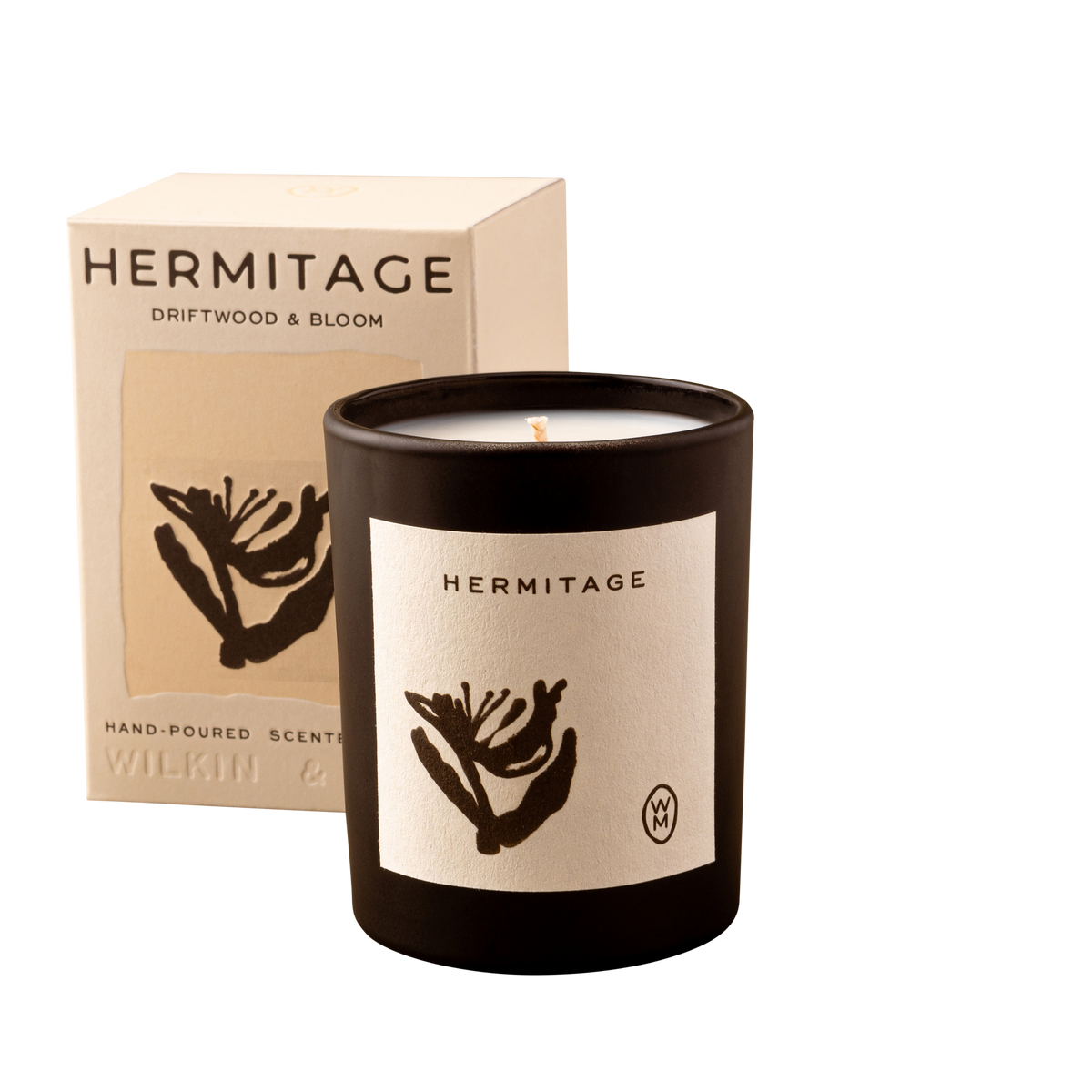 Hermitage candle with packaging on a white background