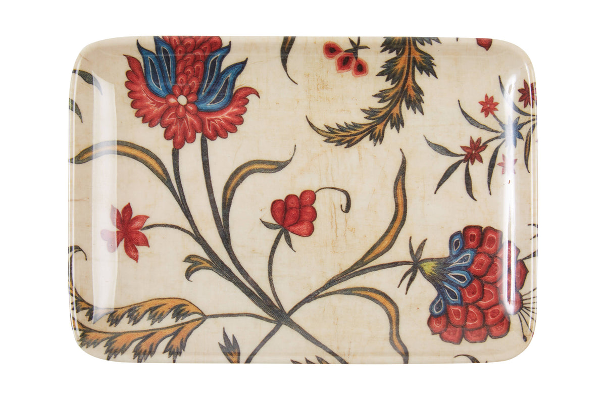 Decorative rectangular tray with floral pattern on a white background